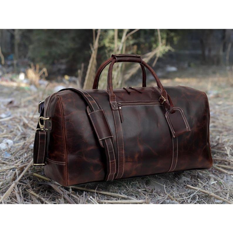 Handmade Leather Sports Duffle Mens Leather Travel Duffel Bag Overnight Bag Weekender Carry On Cabin Bag Christmas Gift Leather Duffel Bag