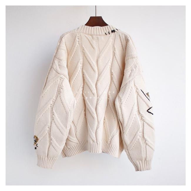 Autumn and Winter Women's Sweater Fashion Lazy Wind Embroidered Sweater Letter Design Loose Knitted Cardigan Jacket