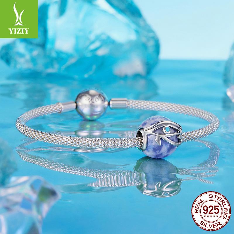 Глаз Гора Бусины из камня с синей точкой, Богемские бусины из стерлингового серебра S925, Рассыпные бусины