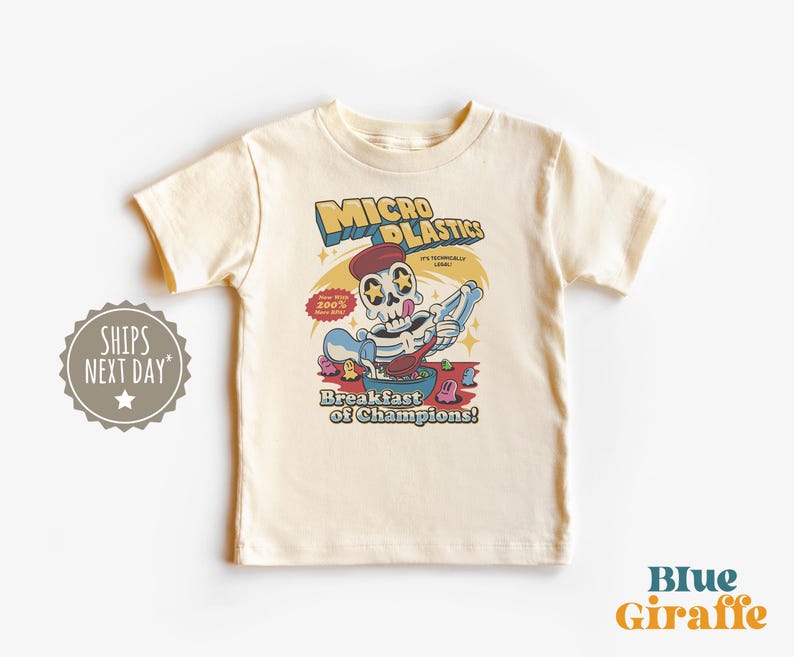 Funny Microplastics Breakfast Kids Tshirt - Skeleton Toddler Graphic Tee - Vintage Y2K style - sarcastic Tshirt