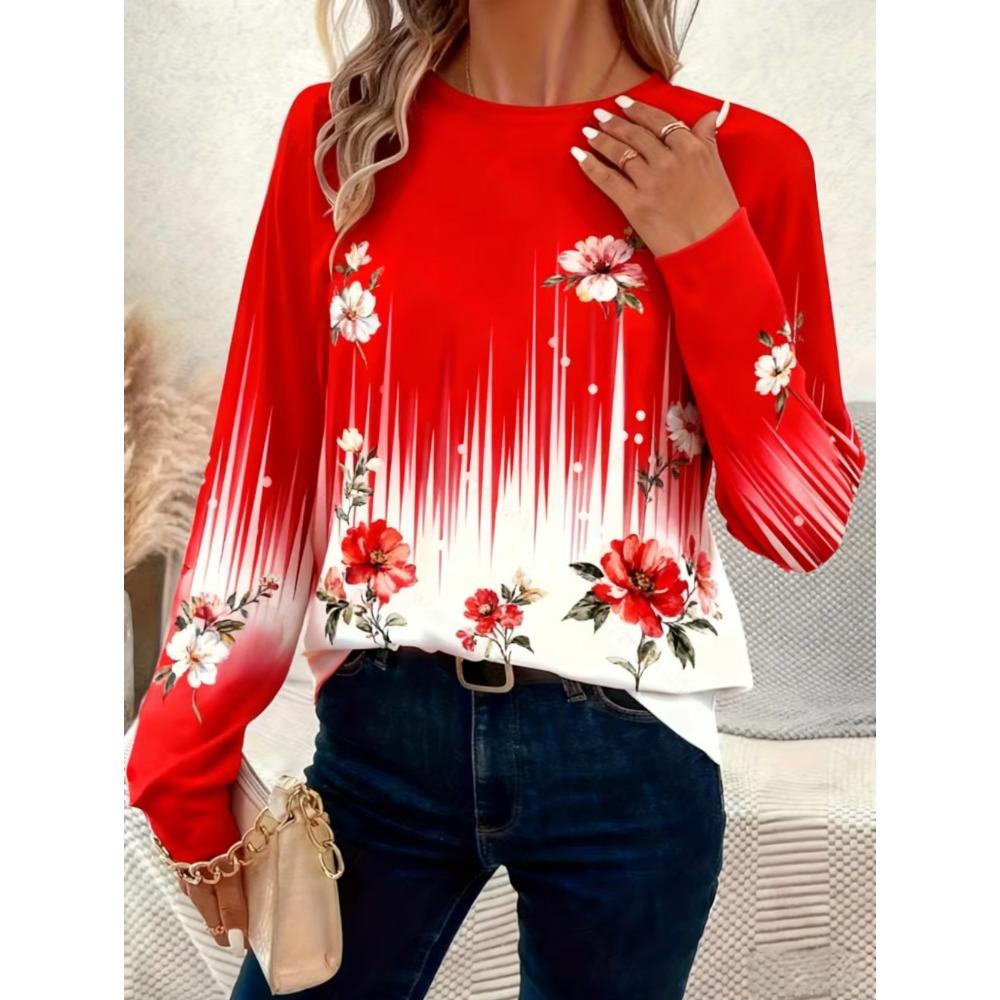 Women's T-Shirts Spring and Autumn Color Blocking Pattern Female Vintage Clothing 3D Print Tees Oversized T-Shirts Loose Tops