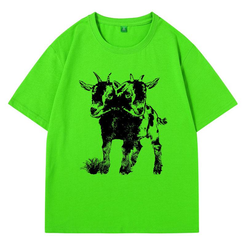 Two Headed Goat Shirt Funny Meme T Shirt for Women Men Cool Graphic T Shirts Weird Creepy Occult T-shirt Short Sleeve Clothes