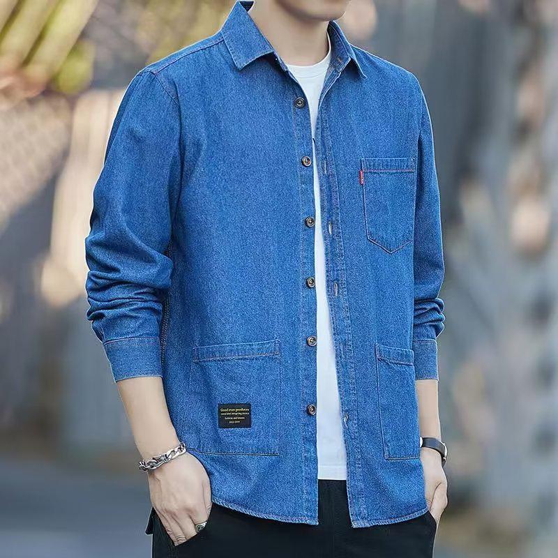 Мужская джинсовая рубашка свободного кроя с длинным рукавом: Трендовая повседневная мода