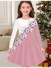 Girls' Autumn and Winter Fashion Dress, 3D Flower Print Round Neck Long Children's T-shirt Dress, Casual Versatile, Christmas Clothing
