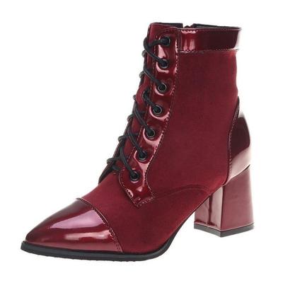 Ботильоны женские модные туфли с острым носком на высоком каблуке зимние ботильоны на шнуровке женские туфли на молнии черные розовые ботинки87