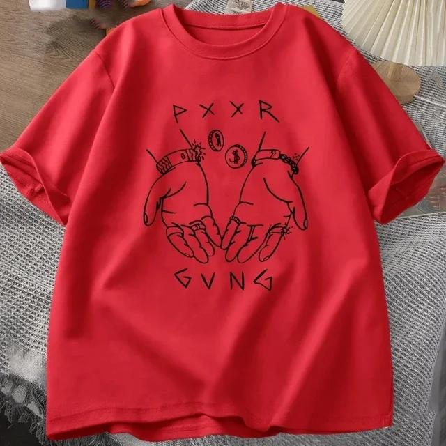 Pxxr Gvng Графический принт Летние футболки Круглый вырез Футболка свободного покроя Мужские хлопковые топы с коротким рукавом Повседневные унисекс Футболки в уличном стиле