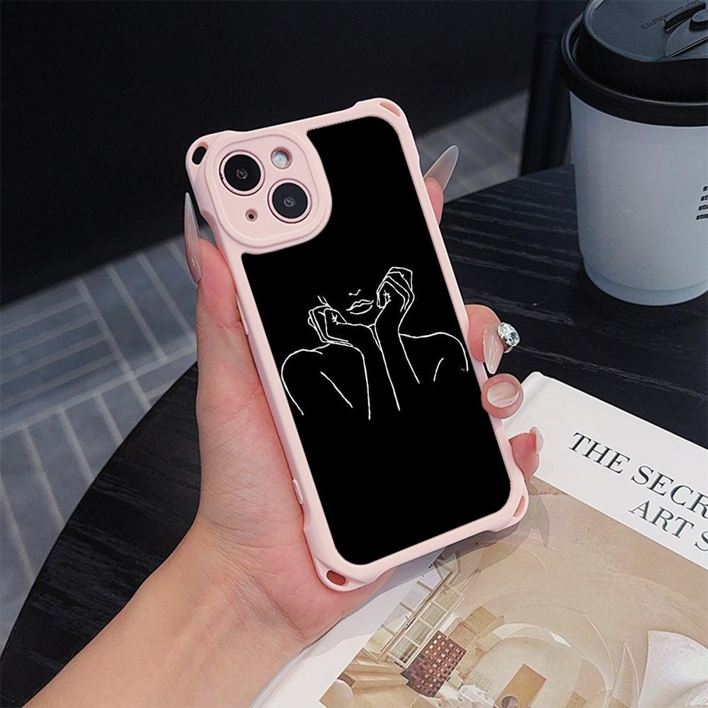 Ae79 femme каркасные черные мягкие чехлы для телефонов iPhone 16 15 14 13 12 11 Pro Max 7 8 Plus XR XS с ремешком на запястье, защитным шнурком для углов, задняя крышка