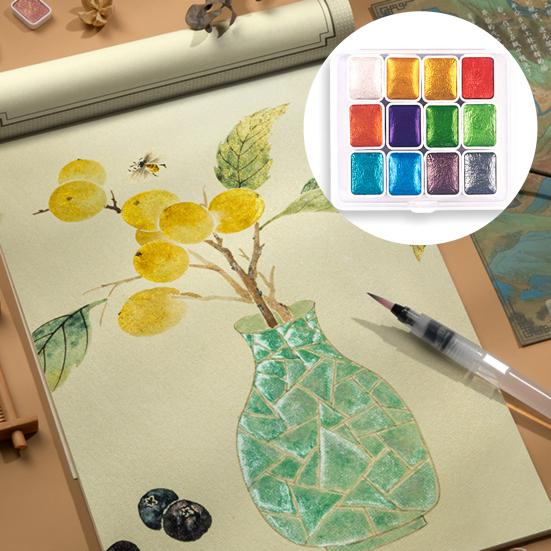 1 Box 1ML Watercolor Paint Metallic Glitter Watercolor Pigment Portable Vibrant Solid Paint Box for Artists