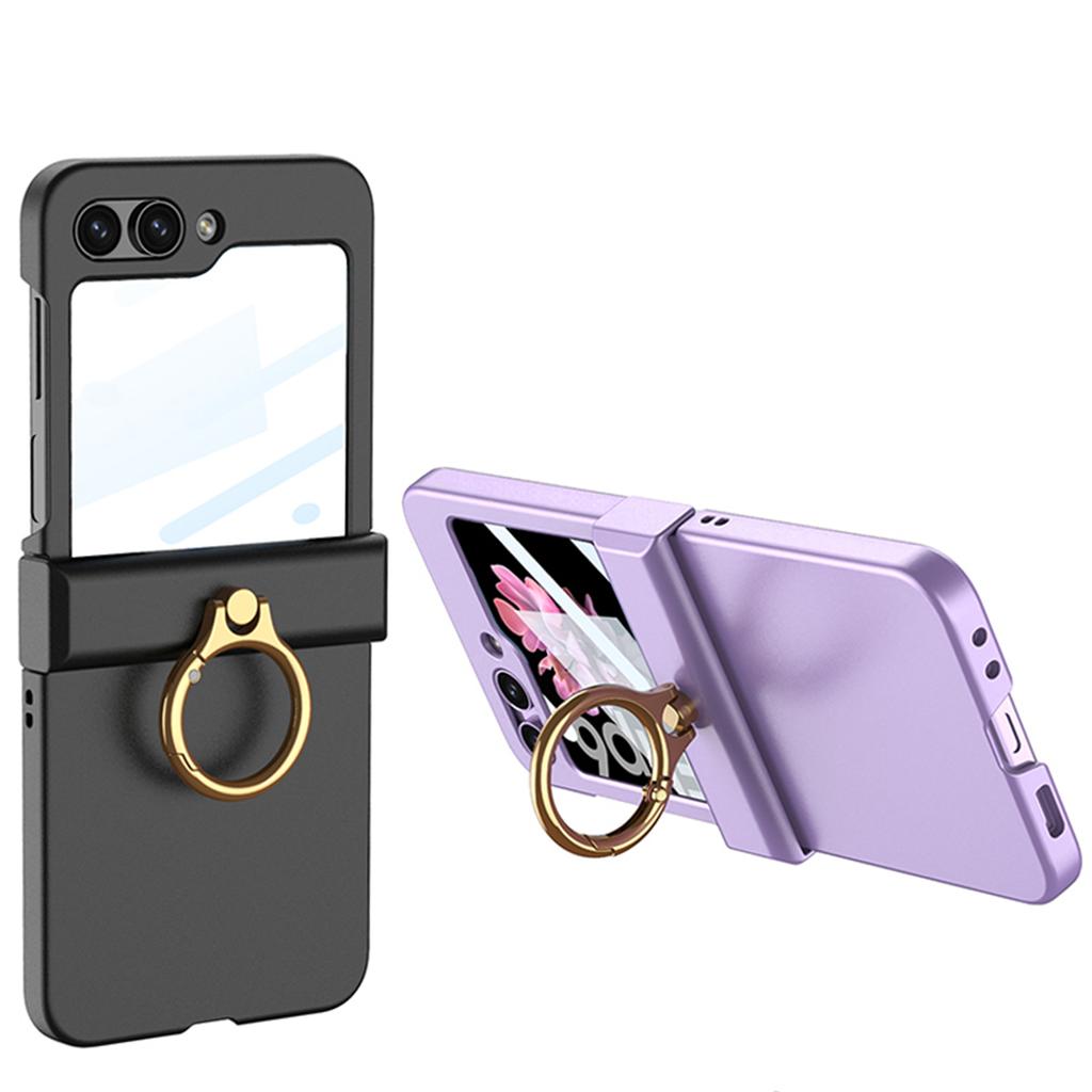 Ультратонкий жесткий защитный чехол для телефона на петлях из ПК для Samsung Galaxy Z Flip 6 5 4 3, чехол с кольцевым держателем, маленькая защитная пленка для экрана