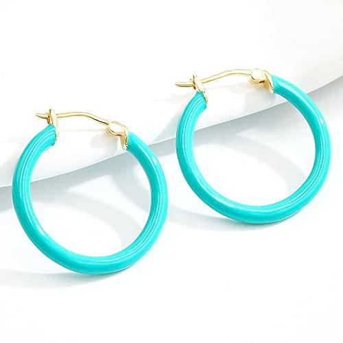 [Takeda Jewelry] Бирюзовые Серьги-Кольца, Серьги-Кольца из Настоящей Эмали, Стерлинговое Серебро S925, Популярные, Эмалированное Покрытие, Милые, Простые, Гипоаллергенные