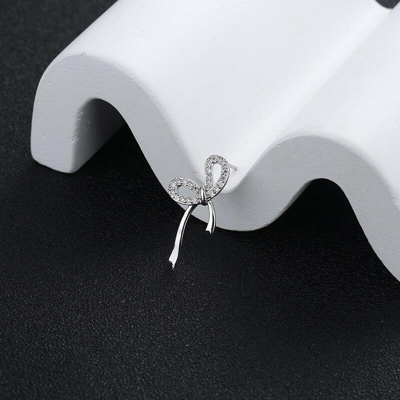 Серьги-гвоздики для пирсинга из стерлингового серебра 925 пробы с цирконием и бантом для женщин и девочек, украшения на свадьбу и день рождения Pendientes Eh1653