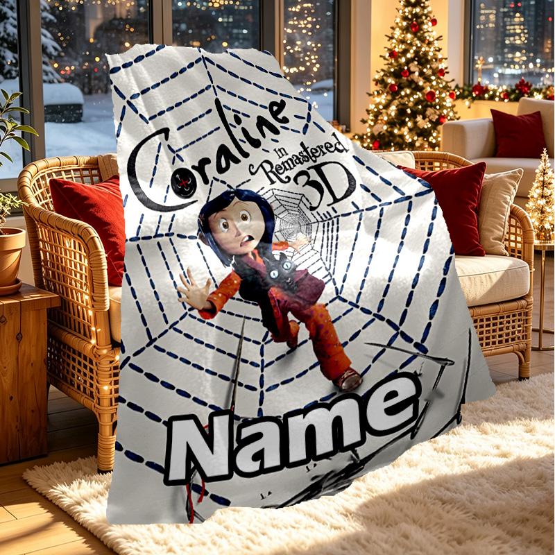 Custom Name Personalized Coraline Print Blanket, Home Decor, Bedroom, Sofa, Camping, Couch, Gifts for Birthday Christmas