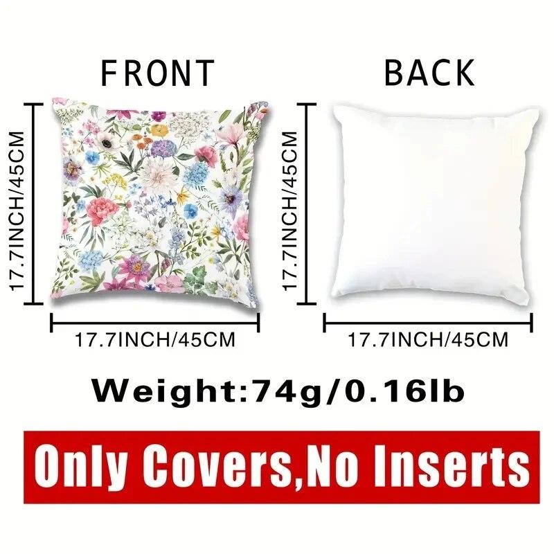 1 шт. Наволочка с цветочным узором и цветочным принтом 17,7*17,7 дюймов, мягкая наволочка для домашнего декора, наволочка с акцентом, легко чистится