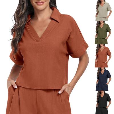 Женские топы с коротким рукавом, повседневные рубашки с V-образным вырезом, летние деловые рабочие блузки