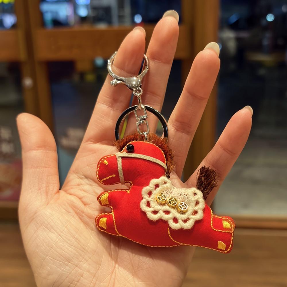 Kawaii Cartoon Pony Keychain Chinese Style Good Luck Pony Pendant Handmade Mini Stuffed Animal Keyring Car Decoration
