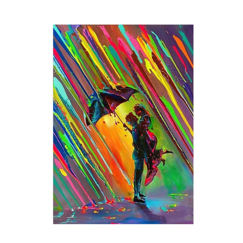 Акварель Радуга Дождь Любители Холста Картины Абстрактные Граффити Искусство Пары Обниматься Настенная Картина для Гостиной Домашний Декор