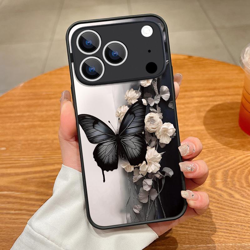 Магнитный чехол для телефона с рисунком 'Цветок бабочки' для iPhone 17 16 Pro 15 14 13 Pro Max 17e 16e Для Magsafe Беспроводная зарядка Задняя крышка из ТПУ и ПК