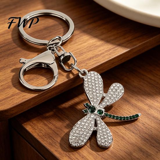 Sweet Girl Bag Charm Pendant Rhinestones Dragonfly Zinc Alloy Keychain Accessory Electroplated Finish Easy Hang Lobster Clasp Key Holder Durable
