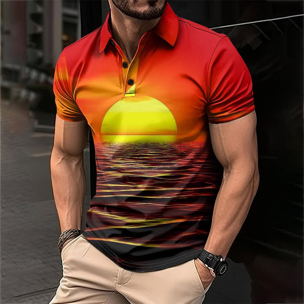 Мужская рубашка для гольфа с гавайским принтом, повседневная спортивная, с V-образным вырезом и коротким рукавом