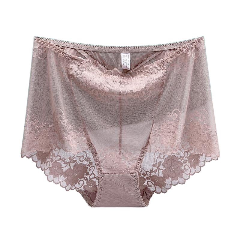 Plus Size Lace Panties High Waist Women Pants Sexy Hollow Flowers Lingerie Female Mesh Breathable Briefs Intimates