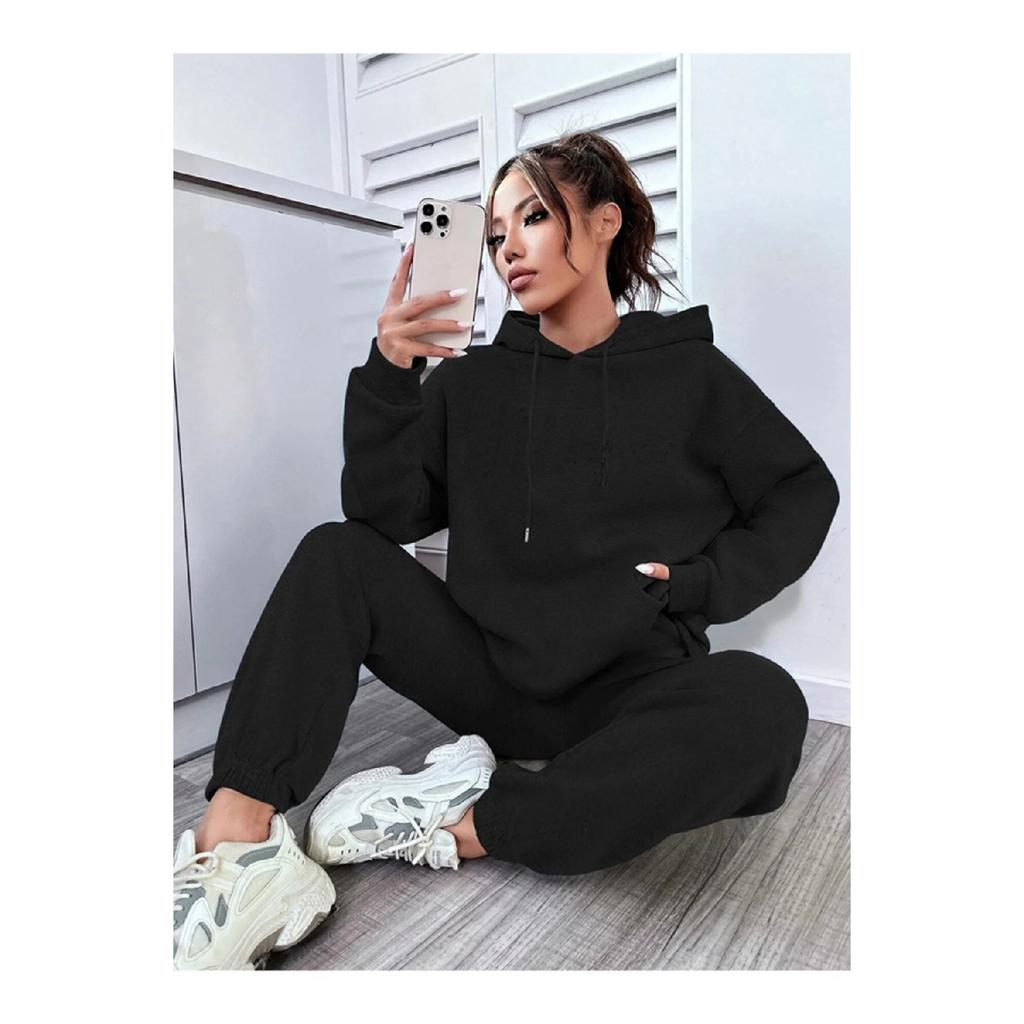 Черный спортивный костюм унисекс оверсайз с принтом