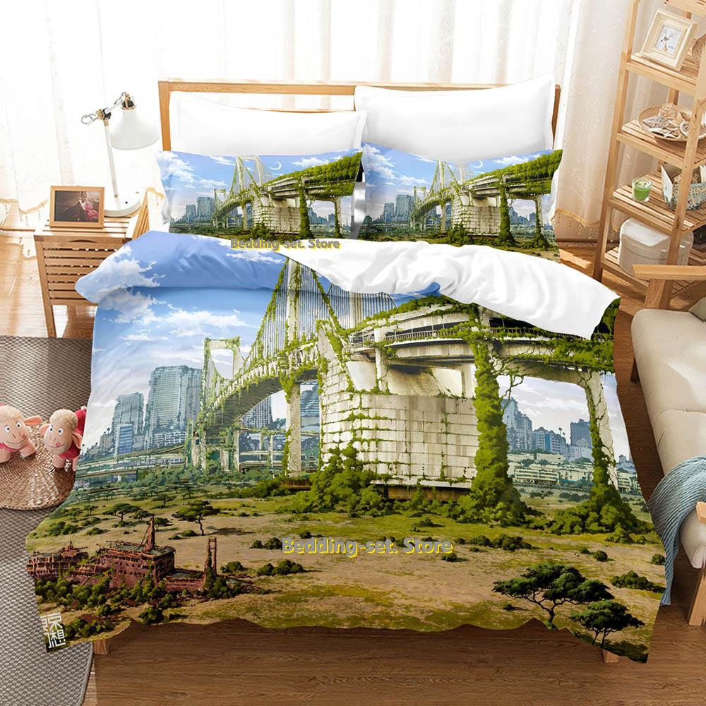 Комплект постельного белья Anime City Single Twin Full Queen King Size Bed Set Adult Kids Bedroom Duvetcover Sets 3D Print Anime Bed Sheet