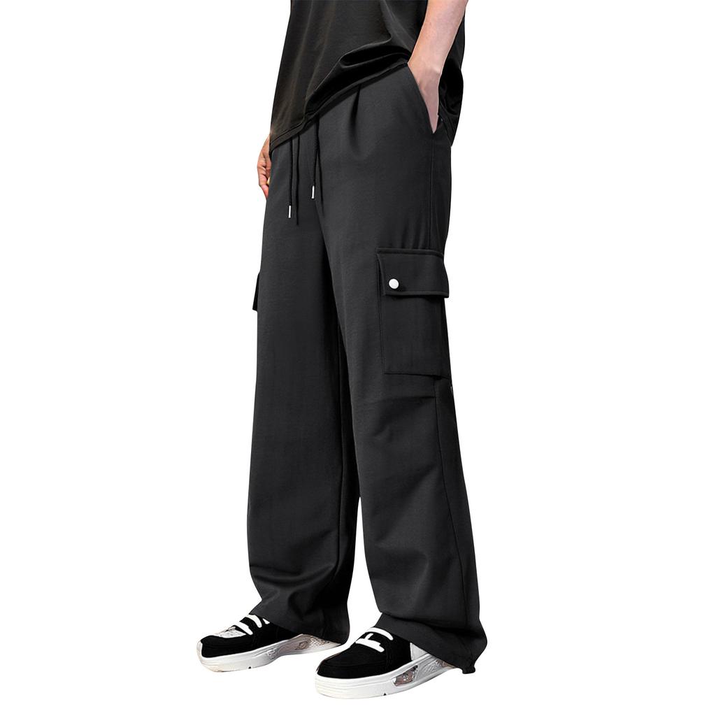 Мужские однотонные широкие рабочие брюки с карманами, мужские повседневные модные рабочие брюки