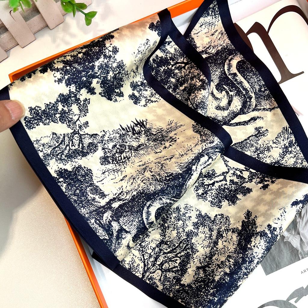 Silk Streamer 100% Mulberry Silk Texture Rhombus Pattern Double-Sided Versatile Retro Decorative Scarf Long Silk Scarf