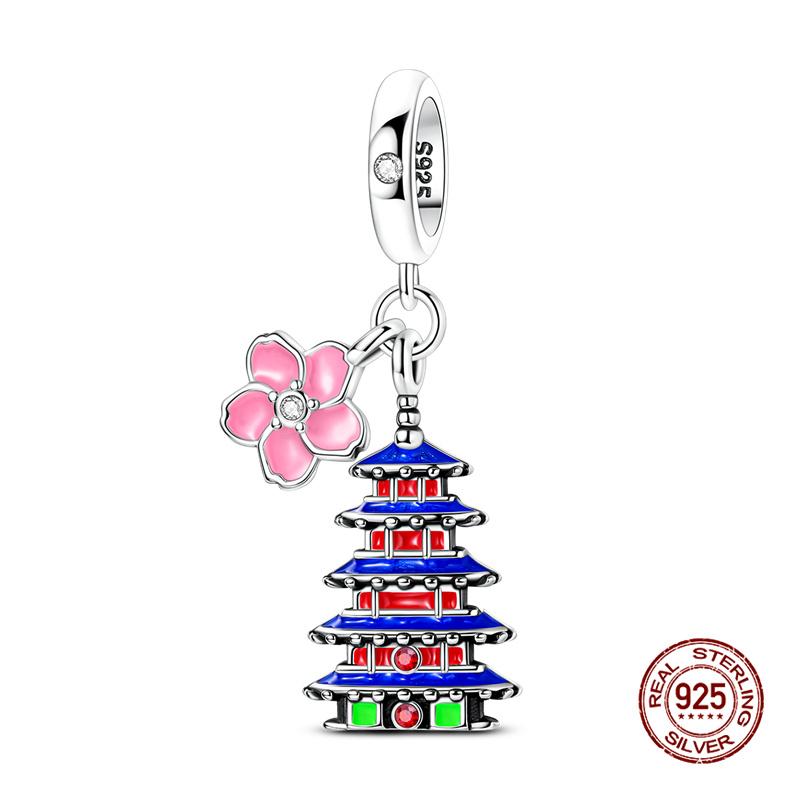 Original Charm Copper Landmark Building Series Charm Bead Fit 3Mm Original Bracelet For Women Diy Fine Jewelry Gift