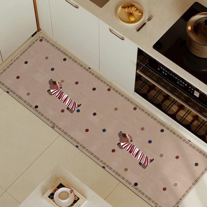 Cartoon Dachshund Wave Striped Kitchen Runner Rug Have A Nice Day Anti Slip Long Floor Mat Kitchen Home Decor Carpet