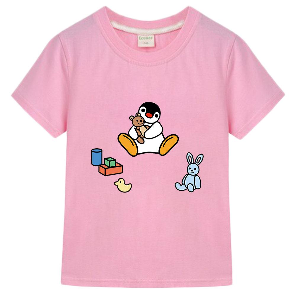 Детская футболка Pingu 100% хлопок Кавайный Мультяшный принт для мальчиков Девочек Круглый вырез Одежда Спортивная Модная Верхняя одежда Манга Короткие рукава Лето