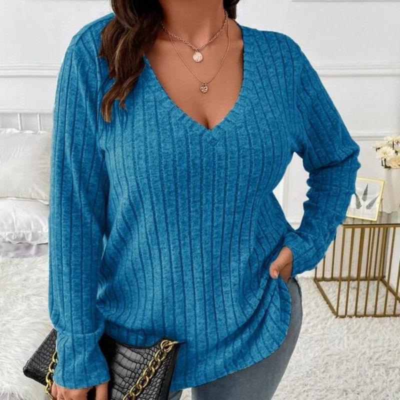 Женская одежда больших размеров с длинным рукавом, повседневная мода, V-образный вырез, полосатые трикотажные топы, весенние женские однотонные свободные футболки 5XL