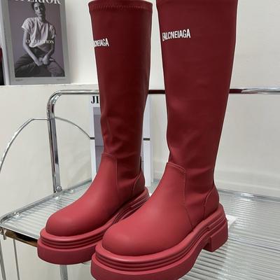 Модные осенние новые толстые каблуки одинарные сапоги женские модные круглые рукава толстая подошва противоскользящие износостойкие высокие сапоги