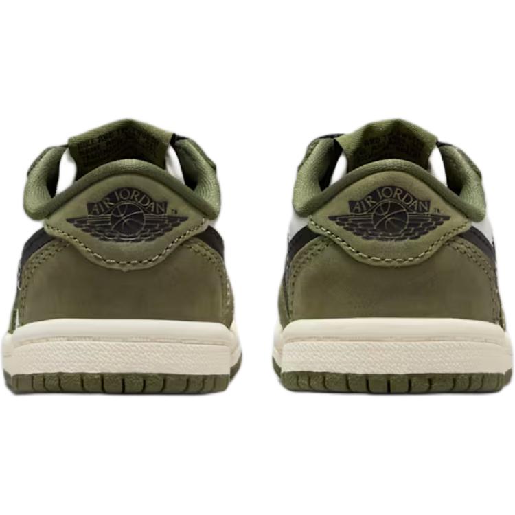 Jordan Детские кроссовки Air Jordan 1, нескользящие, износостойкие, низкие, для малышей, белые с зеленым, для младенцев и малышей, HQ6997-200