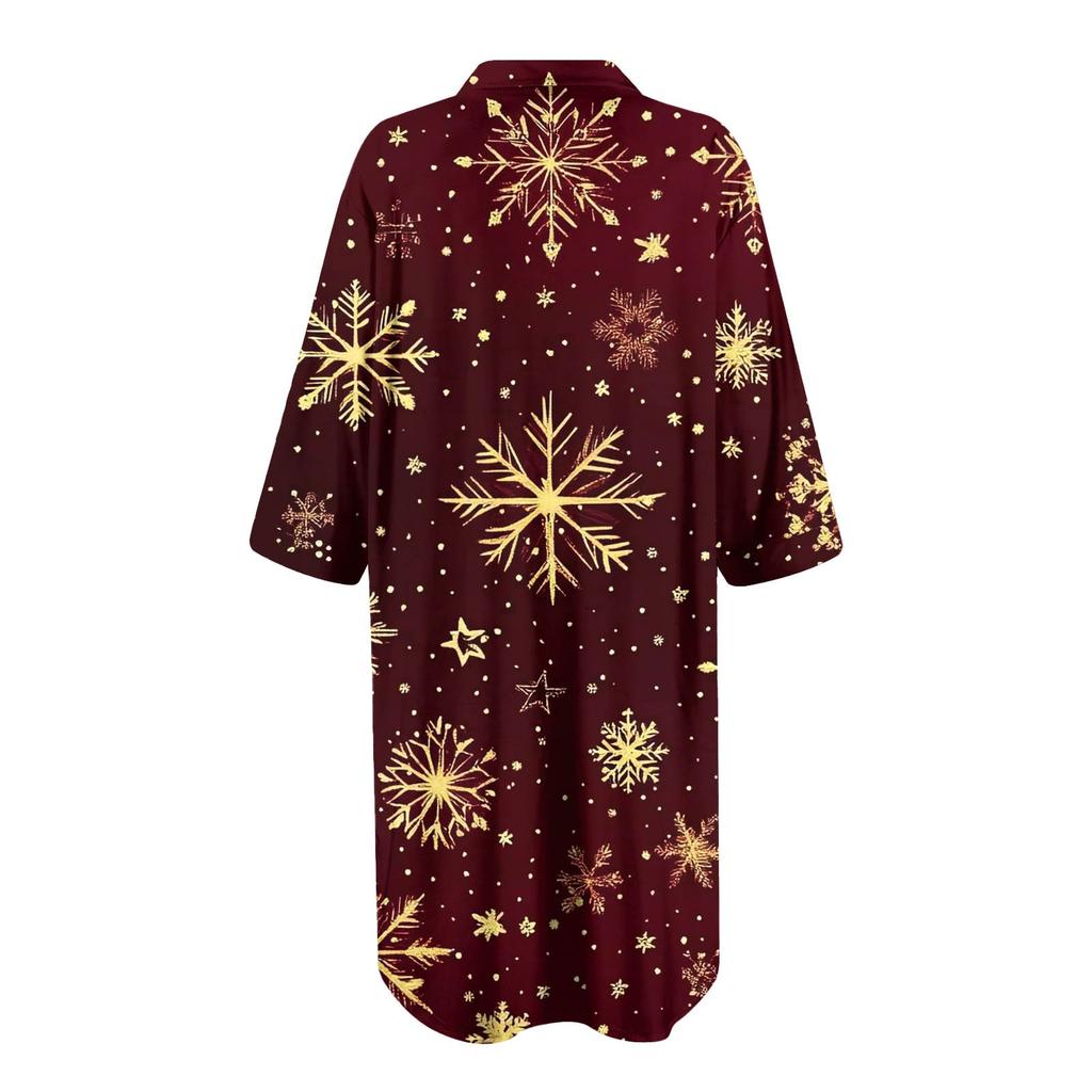Женская пижама из атласа Ice Silk с рождественским принтом на пуговицах, ночная рубашка с коротким рукавом и вырезом-вырезом