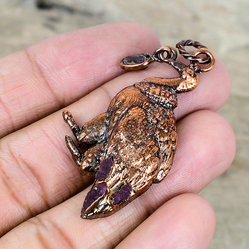 Pink Tourmaline Rough Pendant Electroformed Copper Pendant Peacock Jewelry Gemstone Pendant Handmade Jewelry Gifts for Wife Designer Pendant