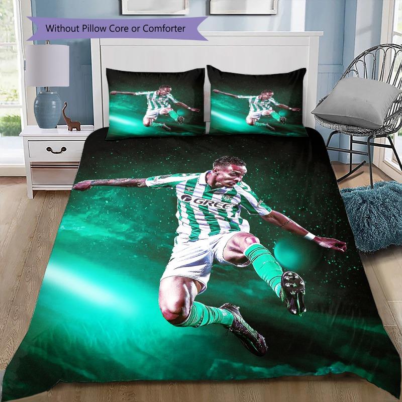 3-Piece Soccer Player Action Print Bedding Set (1 Duvet Cover, 2 Pillowcases; Inserts Not Included) – Ideal for Sports Fans' Bedroom Decor
