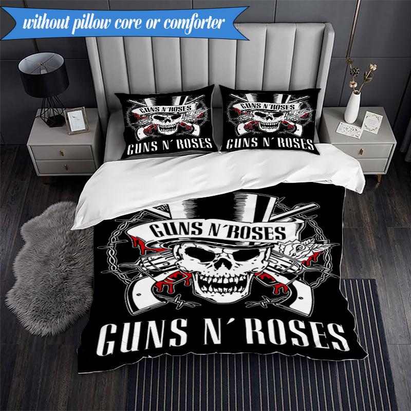 3PCS Guns Roses Fire Logo Bedding Set,Including 1pc Duvet Cover And 2pcs Pillowcases Perfect for Bedroom, Dormitory, Fan Christmas gift