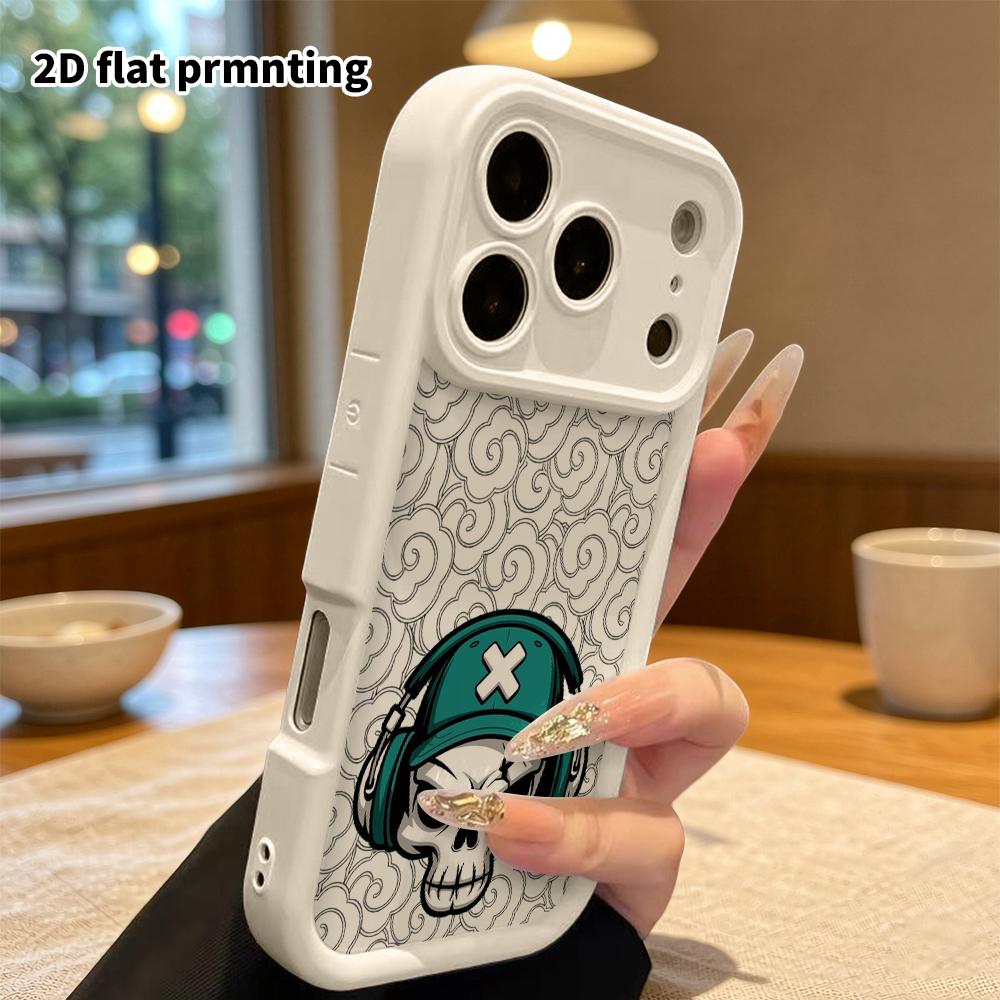 Phone Case: 2D flat design suitable for iPhone 18 17 16 15 14 13 Pro stepped protective case, hip-hop skull, Christmas and Halloween gift