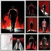 Mysterious Elegance Man Canvas Painting Red Suit Against Black Background Art Graffiti Poster Prints Modern Living Room Home Office Pictures Decor