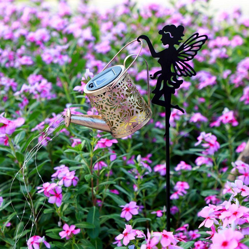 Metal Construction Solar Watering Can Lights Waterfall Effect Fairy Projection Light Garden Decor