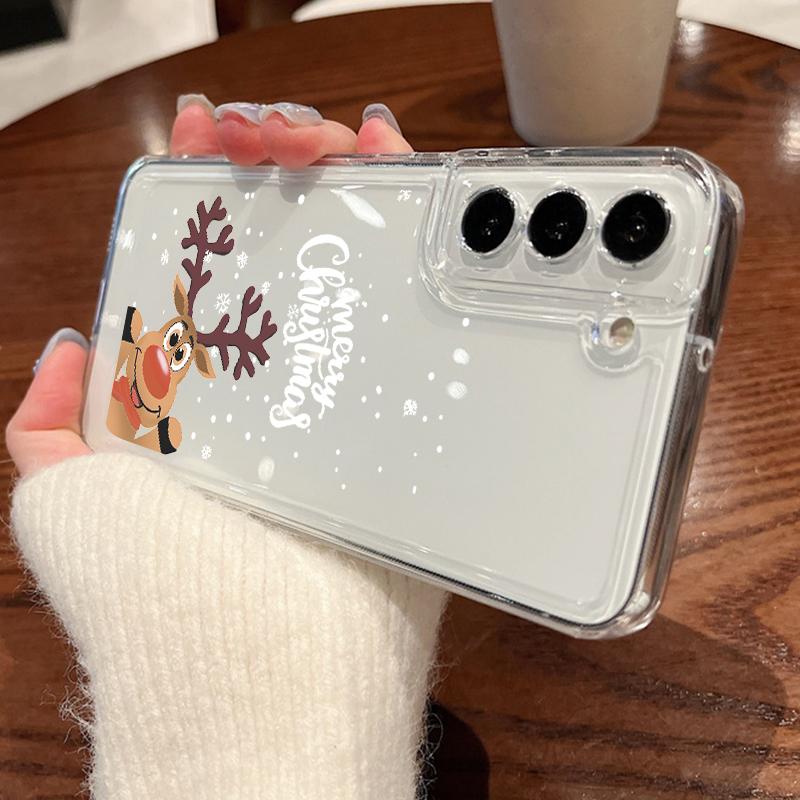 Чехол для телефона с рождественским узором лося для Samsung Galaxy S25 S24 S22 Ultra S23 S24 FE A17 A56 A16 A36 A26 A55 A15 A25 A54 5G Противоударный Прозрачный Мягкий Чехол
