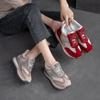 Autumn and Winter New Sports Style Single Shoes Front Lace-up Color Matching Bright Diamond Trendy First-layer Cowhide Casual Women's Shoes