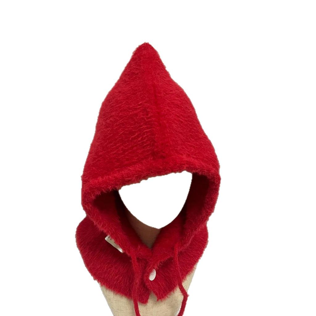 New winter wool hat popular fake hoodie hat scarf shawl integrated knitted ear hat fashion