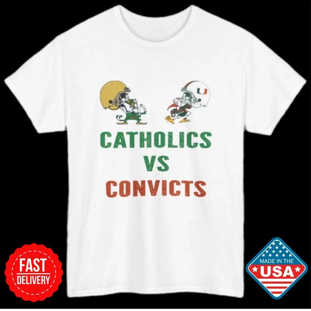 SALE Catholics vs Convicts shirt Vintage 1988 T Shirt Notre Dame vs Miami Shirt