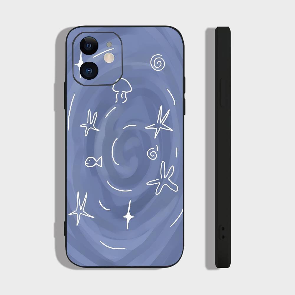 Милый рисунок для iPhone 17 Air 16 15 14 13 12 11 Pro Черный Мягкий Чехол для Телефона