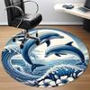 1pc Dolphin waves Office Round Area Rug, Indoor Mat Suitable For Office, Under Office Chairs Bedroom Living Room Home Decor, Room Deco