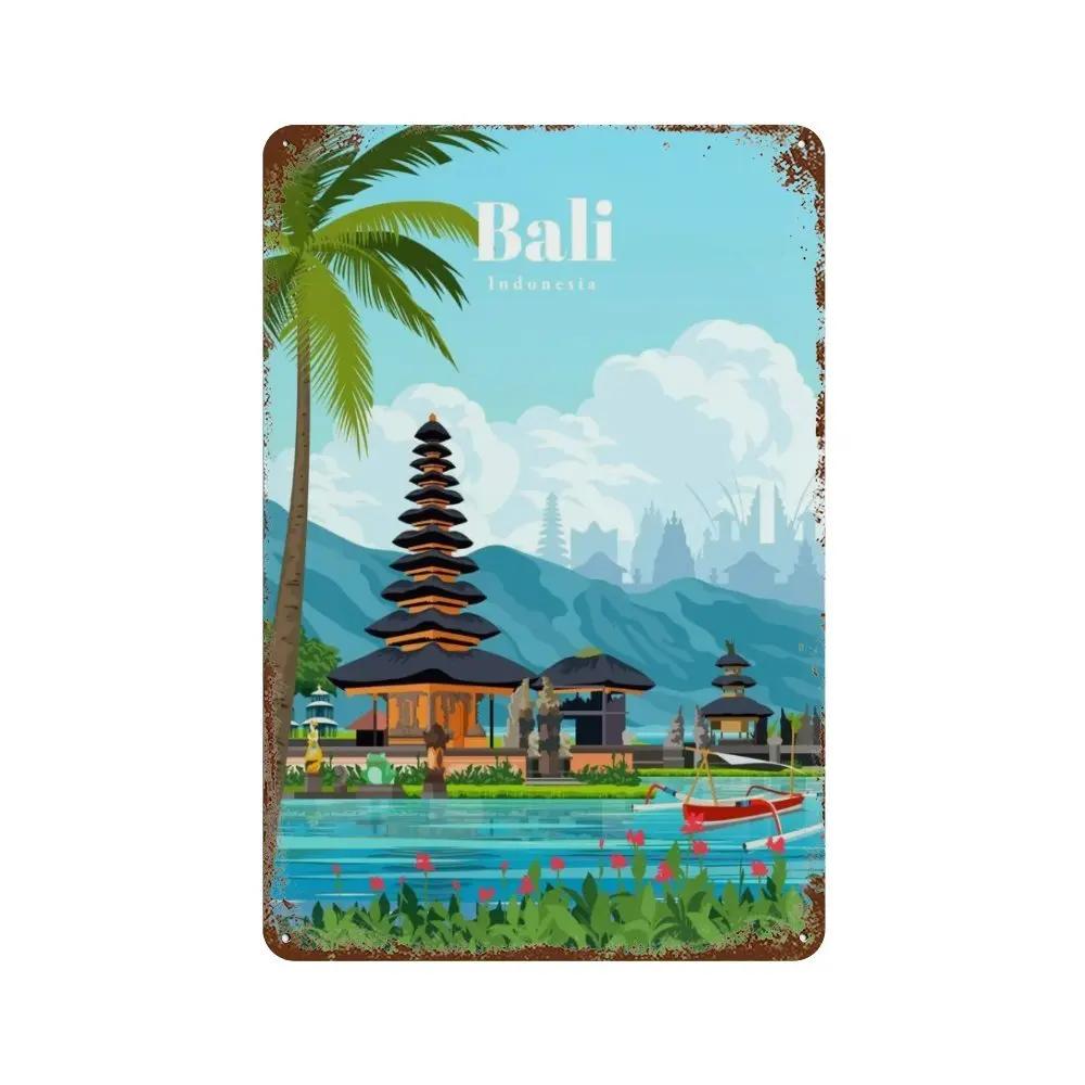 Амстердам Лондон Исландия Бали Путешествия Плакат Металлическая Жестяная Вывеска Табличка Ретро Таблички Для Клуба Человек Пещера Бар Отель Домашний Кафе Настенный Декор