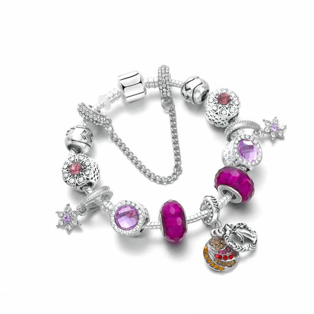 Модные старинные посеребренные браслеты Pa и браслеты с подвесками в виде хрустальных сердец, браслет для женщин, оригинальные ювелирные изделия своими руками, подарок