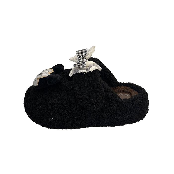 Милые мультяшные Микки нескользящие и универсальные однословные пушистые тапочки женские 2025 осень и зима новые толстоподошвенные теплые хлопковые тапочки